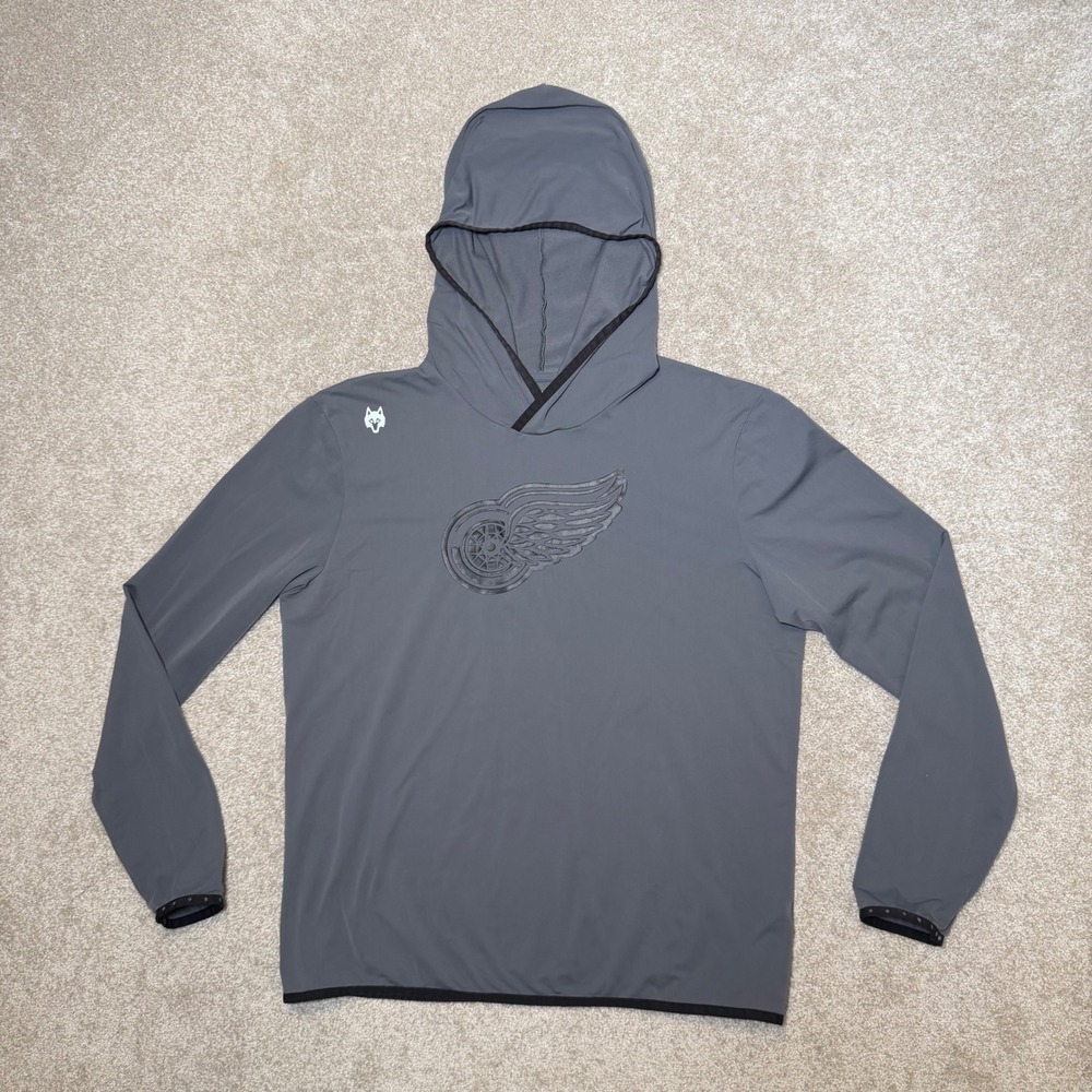 Greyson Hoodie Mens L Gray Detroit Red Wings NHL Performance Pullover Logo